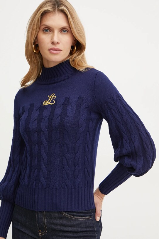 Luisa Spagnoli maglione in lana MILEDY scollo a collo alto blu navy 58395
