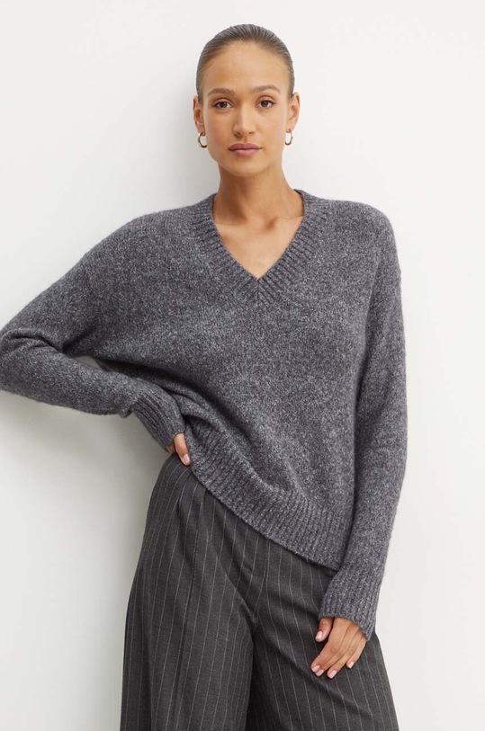 Weekend Max Mara sweter z domieszką wełny szpic szary 2425366102600