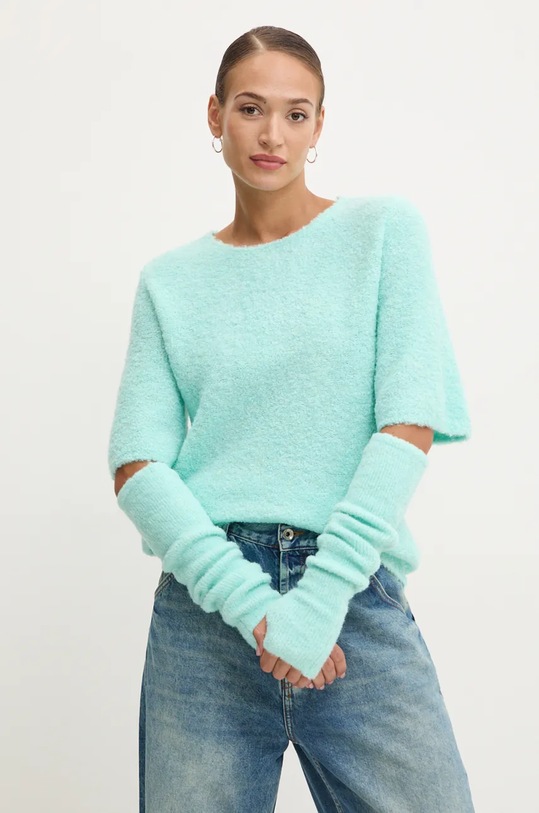 Patrizia Pepe sweter z domieszką wełny okrągły turkusowy 2K0299.K222