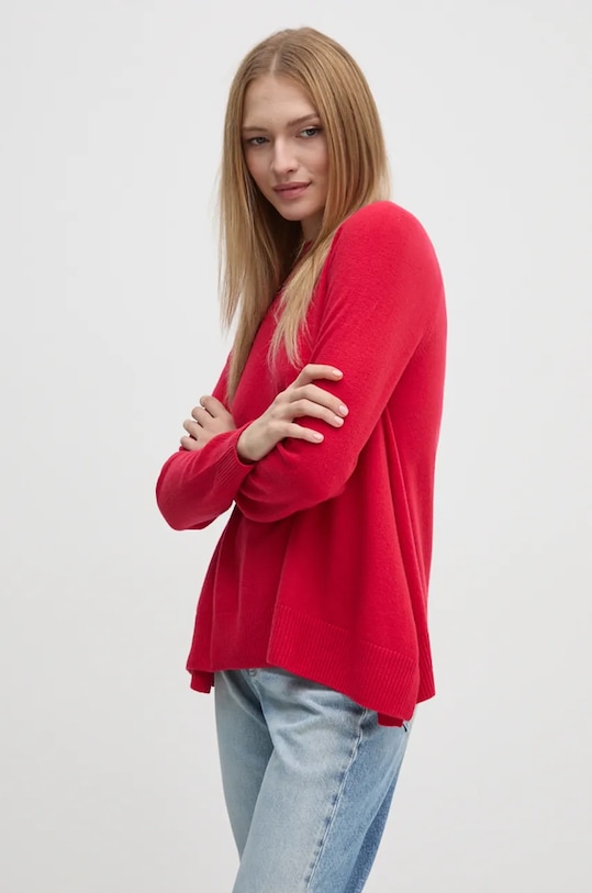 Vlněný svetr United Colors of Benetton kulatý červená 1044D10BH