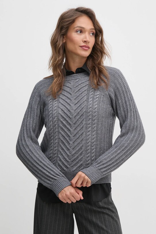 United Colors of Benetton sweter wełniany okrągły szary 142ND10CA