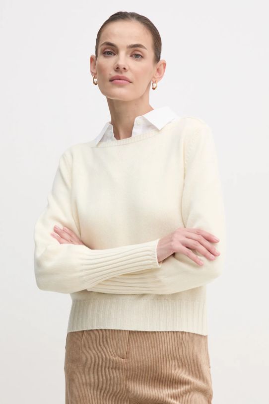 United Colors of Benetton sweter wełniany okrągły beżowy 1244D10C6