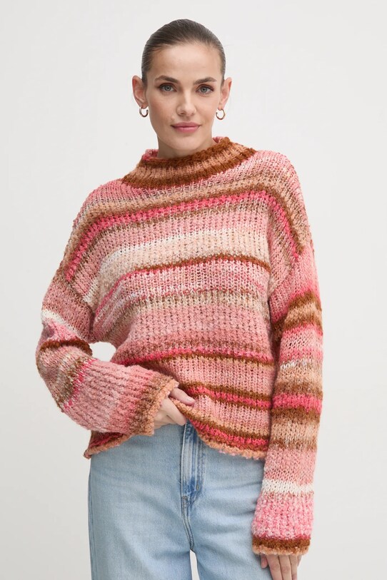 United Colors of Benetton sweter z domieszką wełny półgolf różowy 1060D203C