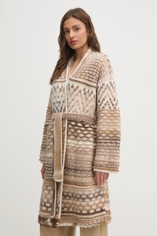 United Colors of Benetton cardigan din amestec de lana cu modele bej 115CE6042