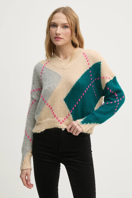 Πουλόβερ με προσθήκη μαλλιού United Colors of Benetton με μείγμα μαλλιού μπεζ 1142E4025