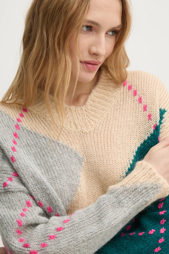 Πουλόβερ με προσθήκη μαλλιού United Colors of Benetton μπεζ 1142E4025