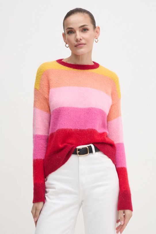 United Colors of Benetton sweter z domieszką wełny okrągły różowy 1026E10BS