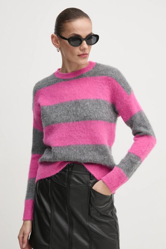 United Colors of Benetton sweter z domieszką wełny okrągły różowy 1026E10BS