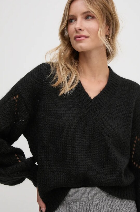 Pulover s dodatkom vune United Colors of Benetton crna 1442D4024