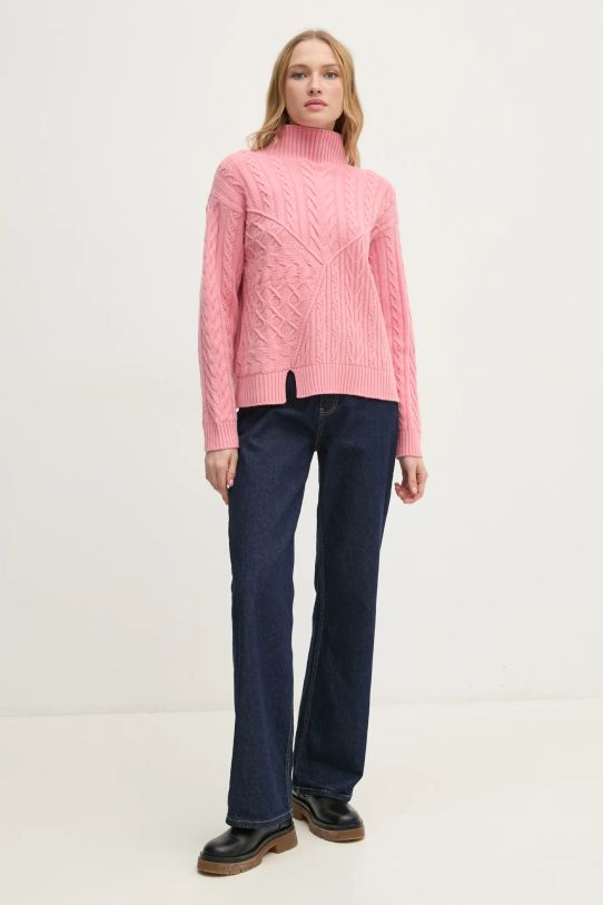 United Colors of Benetton sweter wełniany 1444D203L różowy AW24