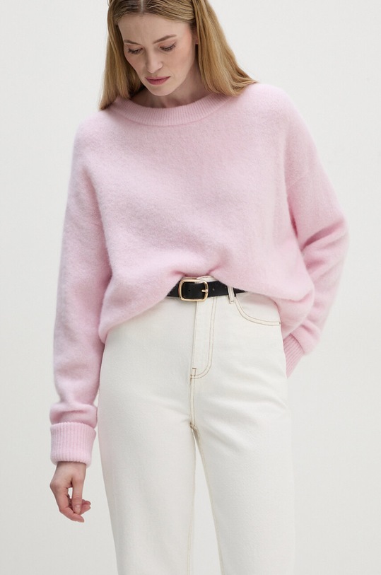 American Vintage sweter wełniany okrągły różowy VITO18EH24