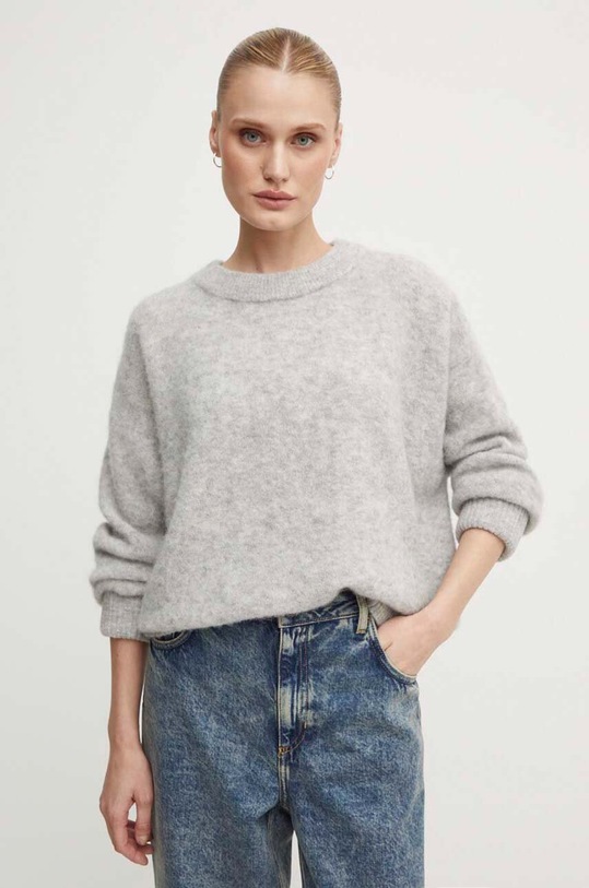 American Vintage sweter wełniany okrągły szary VITO18EH24