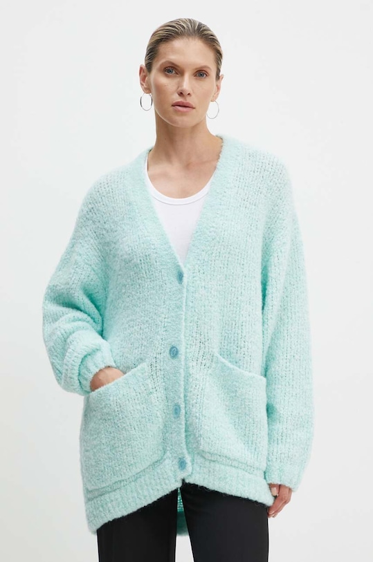 American Vintage cardigan din lana groase turcoaz ZOL19CH24