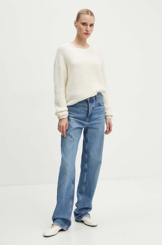 American Vintage sweter z domieszką wełny EAST18FCH24 beżowy AW24