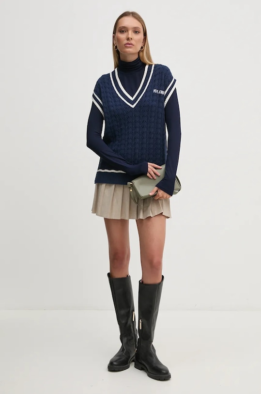 Pepe Jeans kamizelka bawełniana IVA VEST PL702167 granatowy AW24