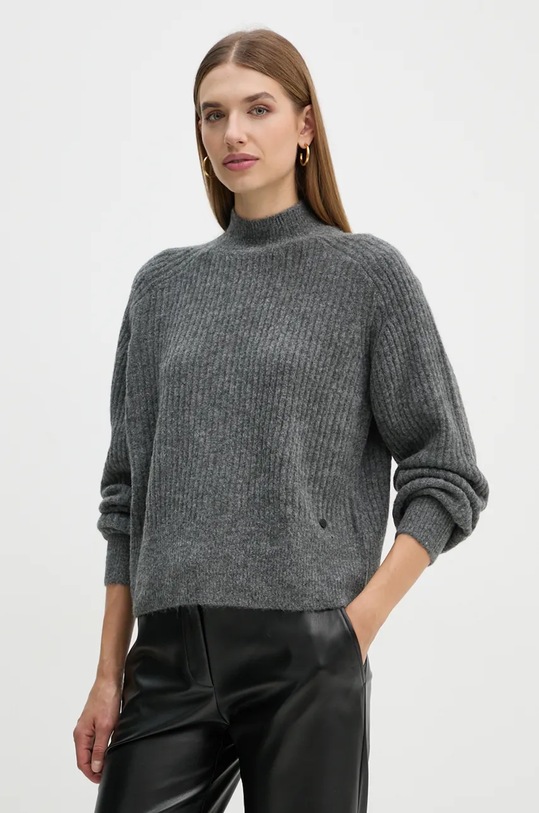 Svetr z vlněné směsi Pepe Jeans IRMA PERKINS polorolák šedá PL702191