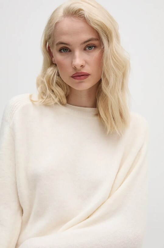 Pepe Jeans gyapjúkeverék pulóver IRMA CREW NECK bézs PL702192