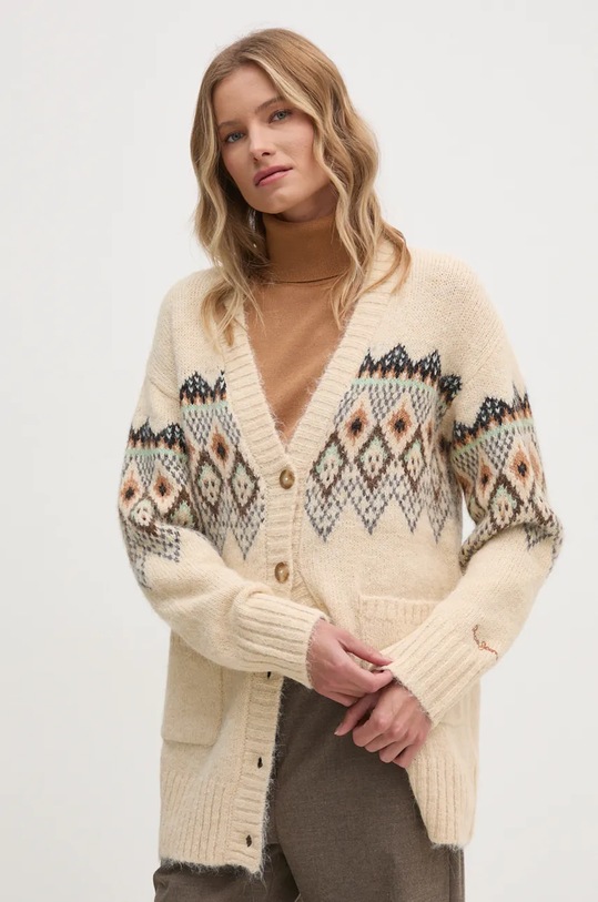 Kardigán s prímesou vlny Pepe Jeans HELIA s prímesou vlny béžová PL702195