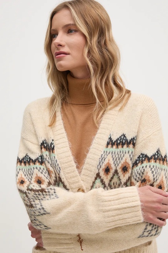 Kardigán s prímesou vlny Pepe Jeans HELIA béžová PL702195