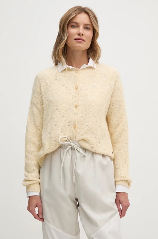 Pepe Jeans kardigan z domieszką wełny HELEN CARDIGAN beżowy PL702228