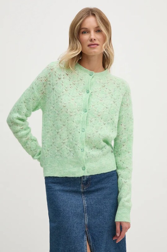 Pepe Jeans cardigan din amestec de lana HELEN CARDIGAN uni verde PL702228