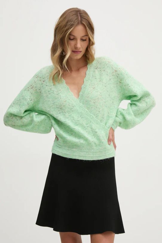 Pepe Jeans pulover din amestec de lana HELEN WRAP grosime medie verde PL702231