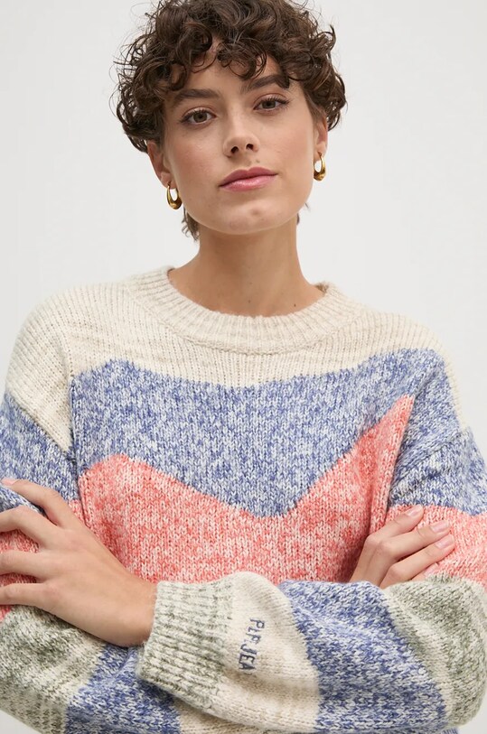 Pepe Jeans sweter z domieszką wełny HARRIET okrągły beżowy PL702232