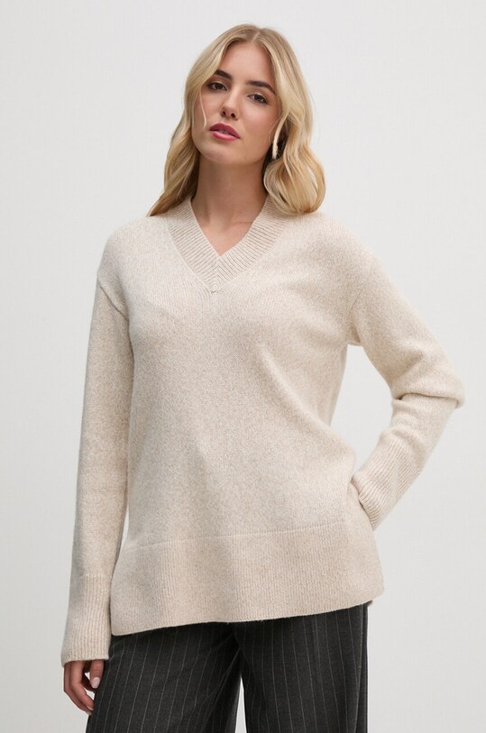 Joop! sweter z domieszką wełny szpic beżowy 30043951