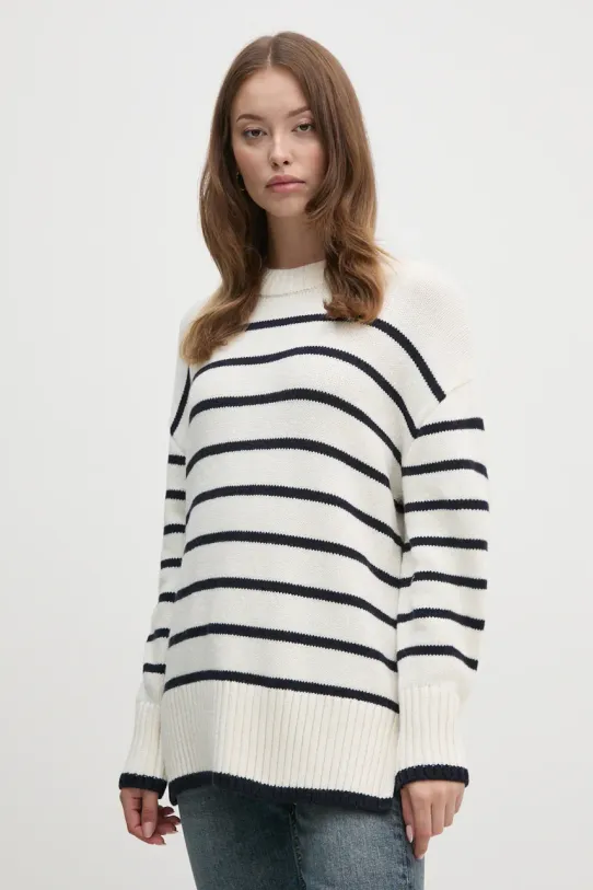 Barbour sweter z domieszką wełny okrągły beżowy LKN1580