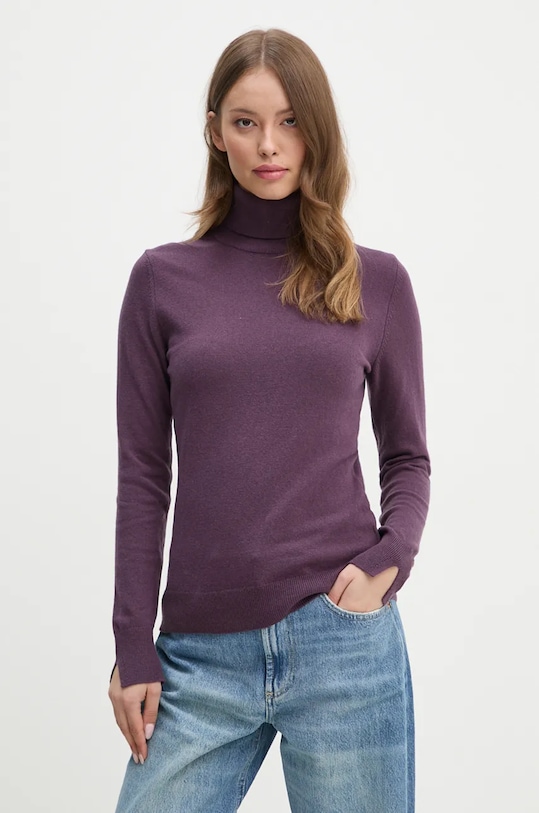 Svetr z vlněné směsi Sisley rolák fialová 102HM2174