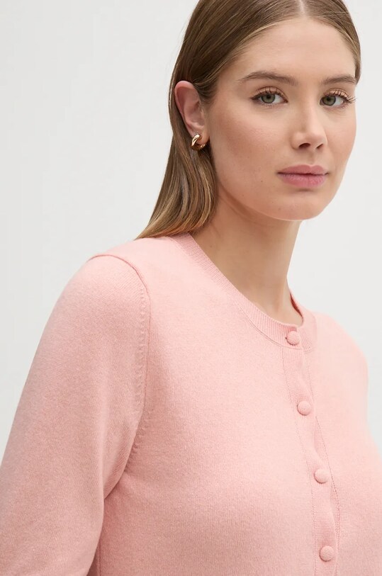 Kardigan s primjesom vune Sisley bez uzorka roza 102HM5237