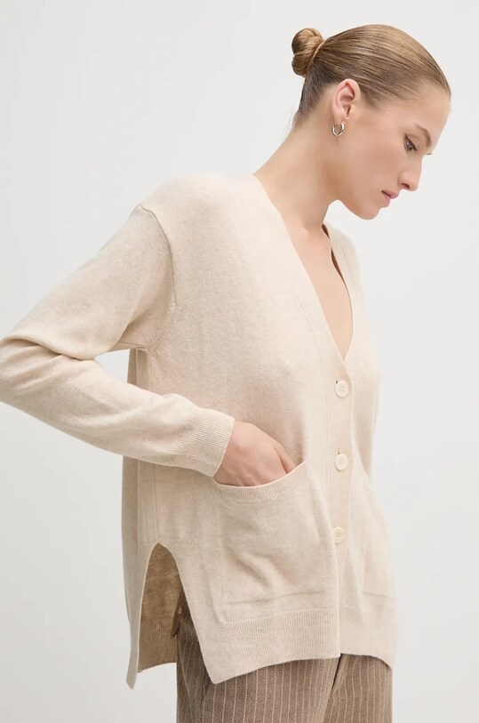 Sisley kardigan z domieszką kaszmiru beżowy 102HM601Z