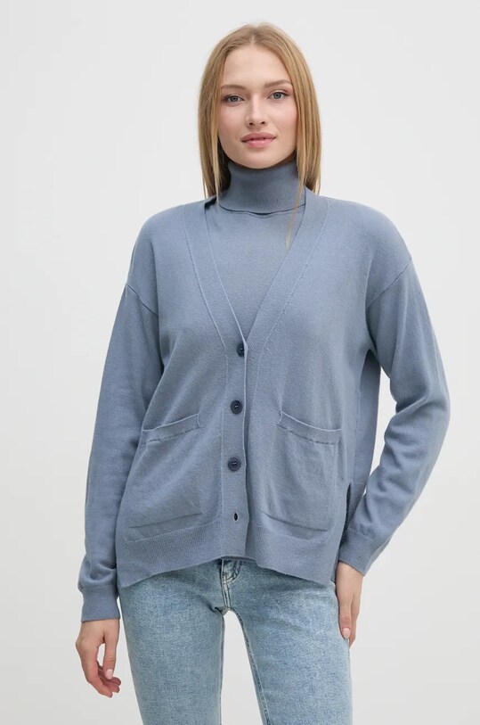 Sisley kardigan z domieszką kaszmiru z domieszką wełny niebieski 102HM601Z