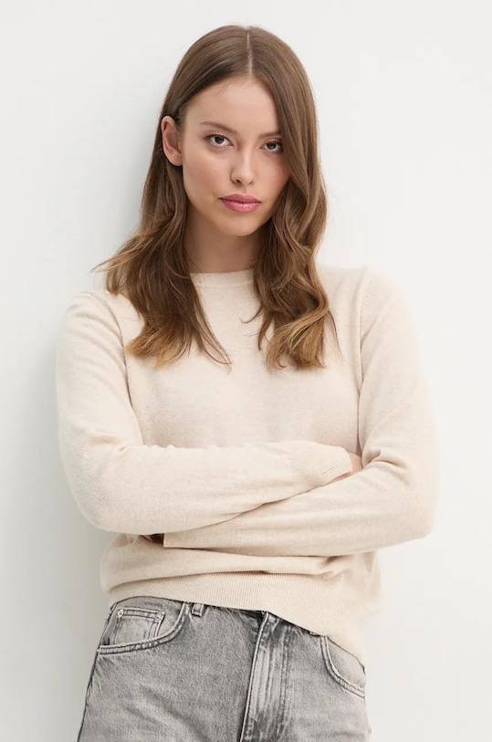 Sisley sweter z domieszką wełny okrągły beżowy 102HM100F