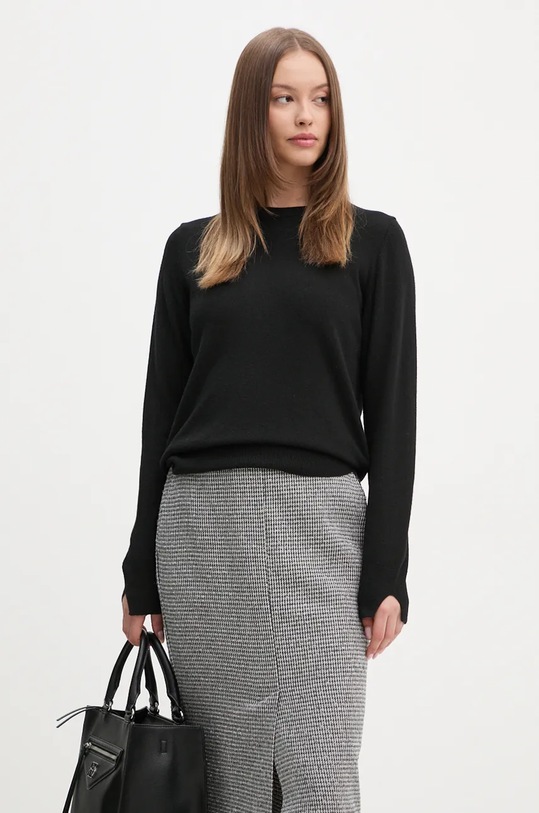 Svetr z vlněné směsi Sisley kulatý černá 102HM100F
