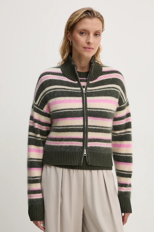 Samsoe Samsoe kardigan wełniany JEANNE wełna zielony F23300143