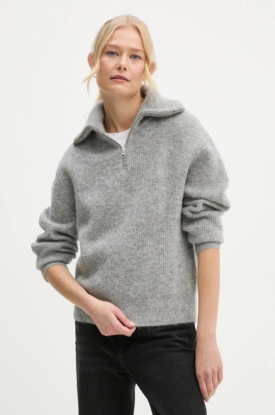 Samsoe Samsoe sweter wełniany SAANOUR wełna szary F24300038
