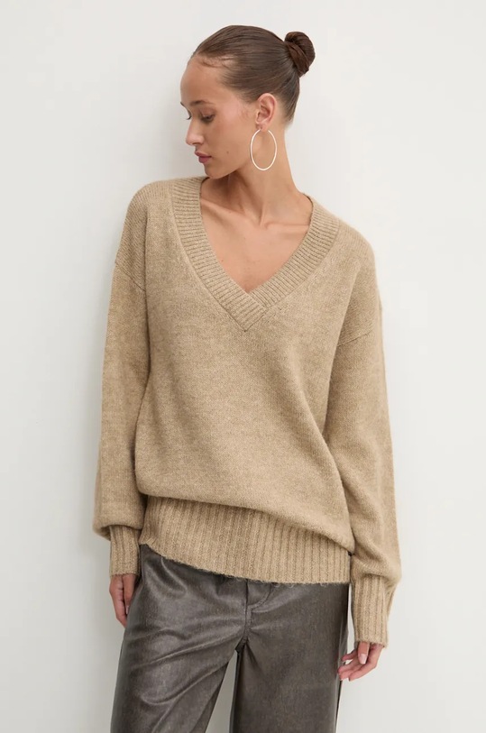 Superdry sweter z domieszką wełny szpic beżowy W6110553A.B8M