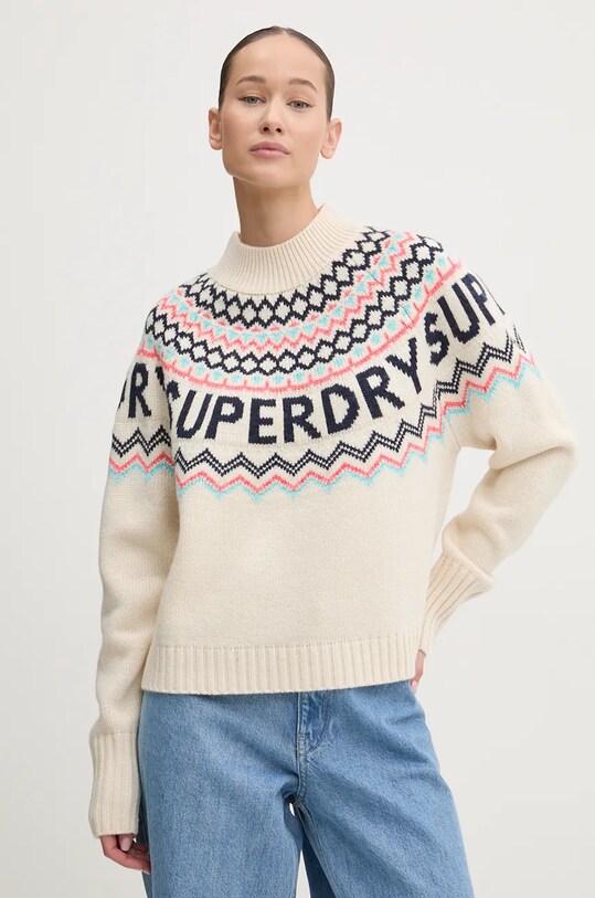 Superdry pulover din amestec de lana grosime medie bej W6110555A.B9Q