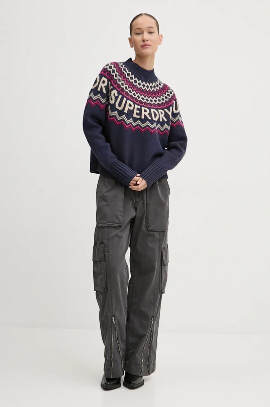 Superdry pulover din amestec de lana W6110555A.B9R bleumarin AW24