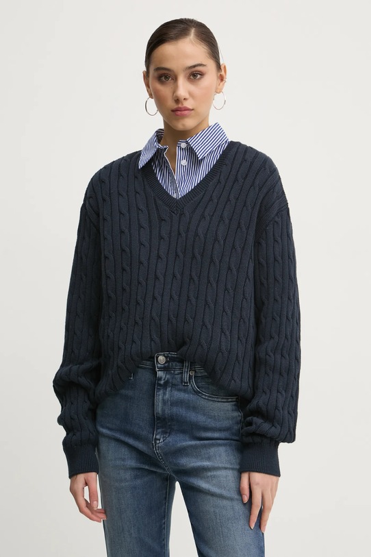 Superdry sweter bawełniany bawełna granatowy W6110588A.98T