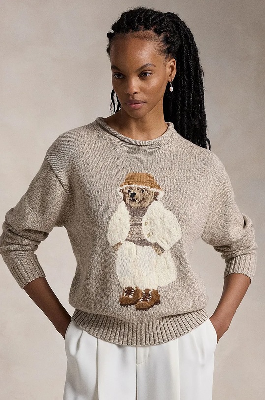 Βαμβακερό πουλόβερ Polo Ralph Lauren απλικέ μπεζ 211947935