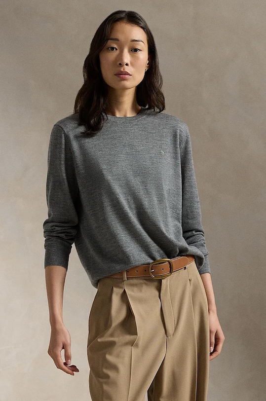 Vlnený sveter Polo Ralph Lauren vlna sivá 211956230