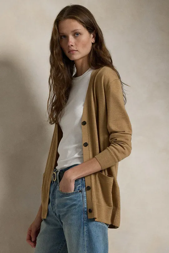 Polo Ralph Lauren cardigan din lana grosime medie bej 211956233