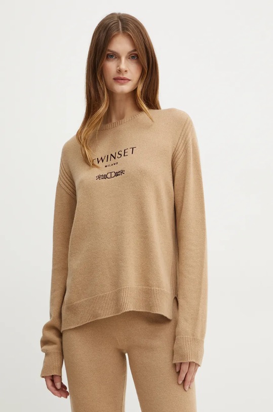 Twinset pulover din amestec de lana subtiri bej 242TP3800
