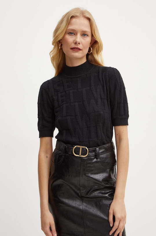 Svetr z vlněné směsi Twinset kulatý černá 242TP3600