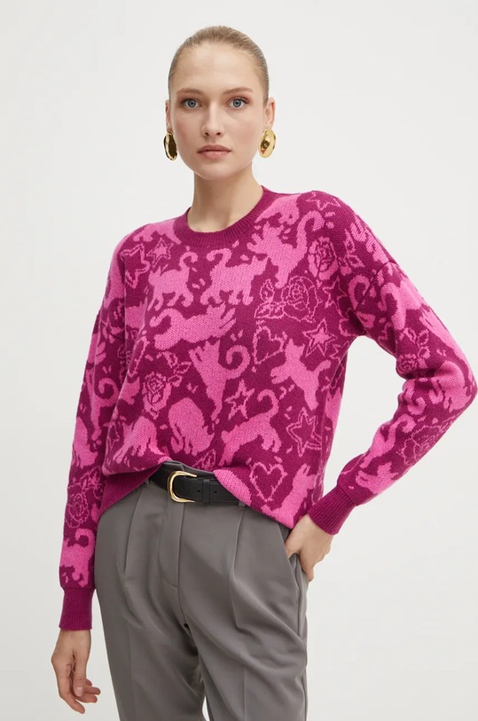 Twinset sweter z domieszką wełny okrągły różowy 242TP3400