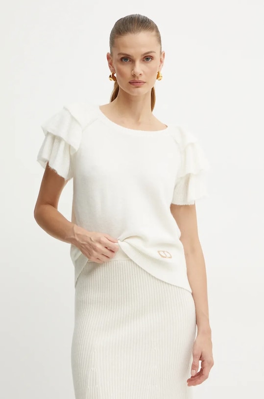 Twinset pulover din amestec de lana grosime medie bej 242TP3372