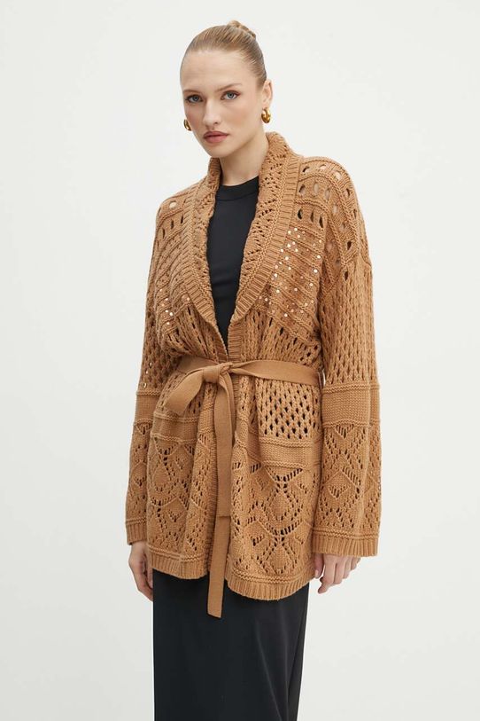 Twinset kardigan z domieszką wełny brązowy 242TP3790