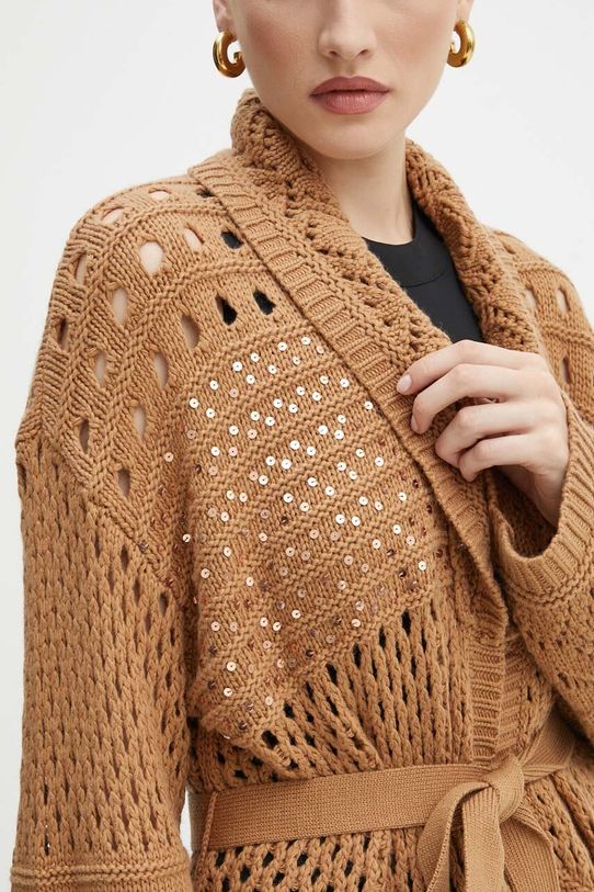 Twinset kardigan z domieszką wełny 242TP3790 brązowy